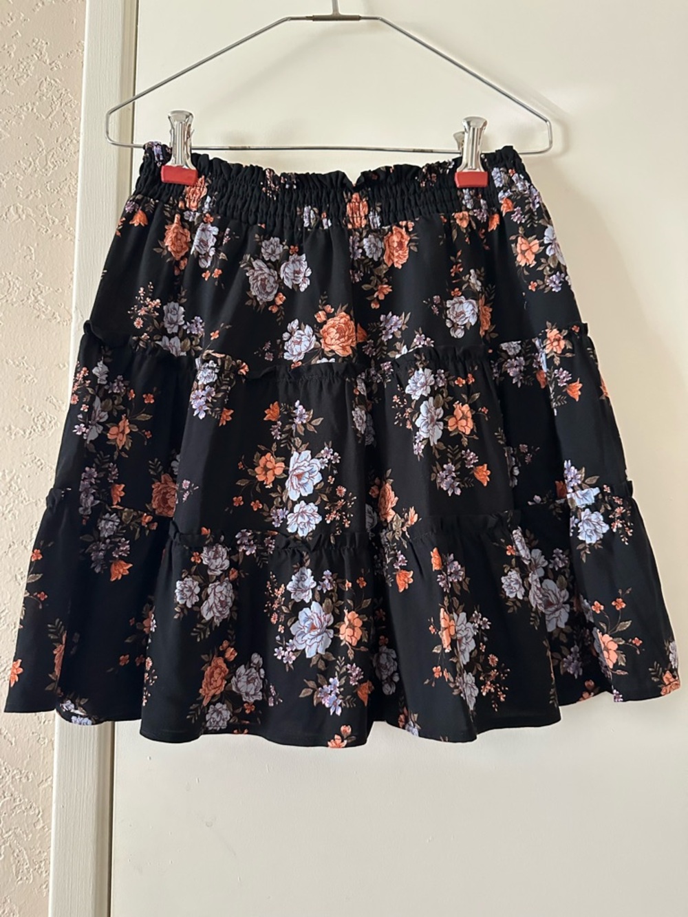 Ruffled Floral Skater Skirt Large- Live to be Spoiled -Black tiered